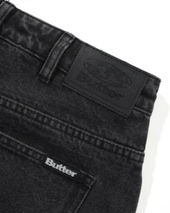 Baggy Denim Shorts, Distressed Black