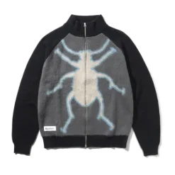 Beetle Zip-Thru Knit Sweater, Black