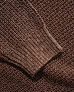 Distressed Waffle Knit Sweater, Washed Bark