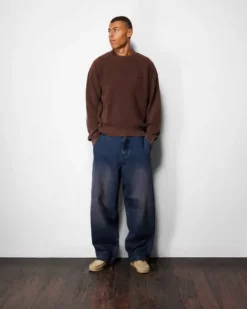Distressed Waffle Knit Sweater, Washed Bark