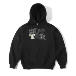 Patchwork Zip-Thru Hood, Black