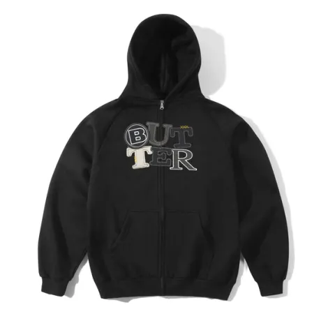 Patchwork Zip-Thru Hood, Black