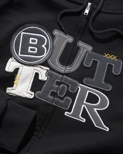 Patchwork Zip-Thru Hood, Black