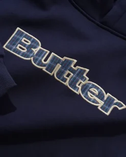 Plaid Logo Applique Pullover Hood, Navy