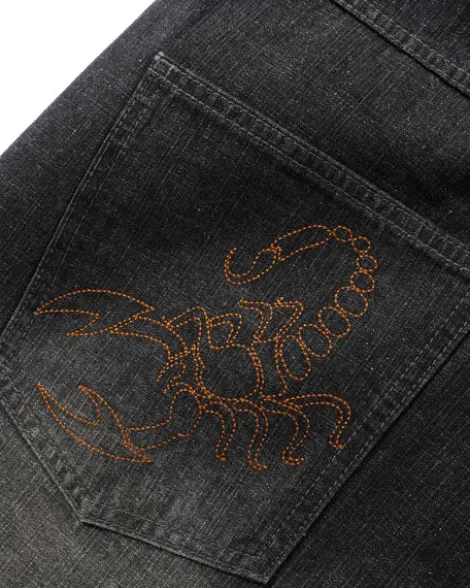 Scorpion Stitch Denim Jeans, Slub Black