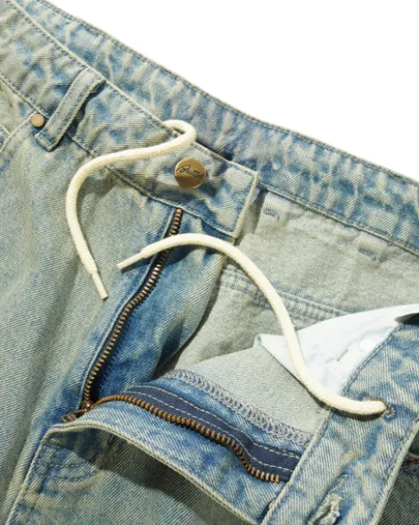 Scorpion Stitch Denim Shorts, Tinted Light Blue