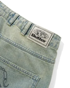 Scorpion Stitch Denim Shorts, Tinted Light Blue