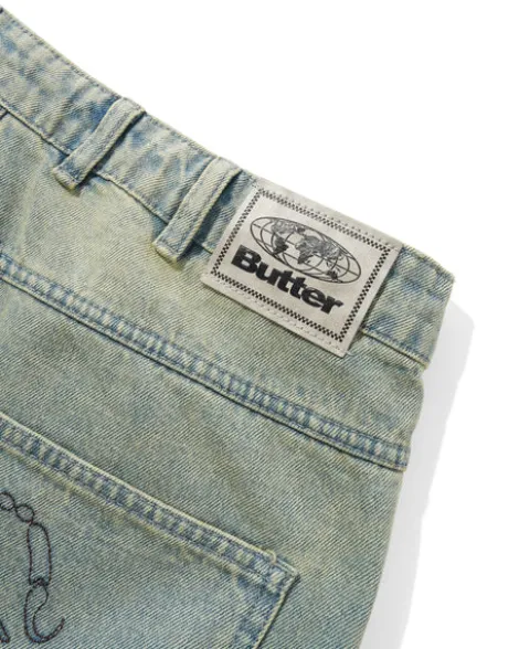 Scorpion Stitch Denim Shorts, Tinted Light Blue