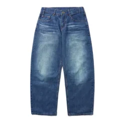 Wide Cut Denim Jeans, Dark Blue Slub