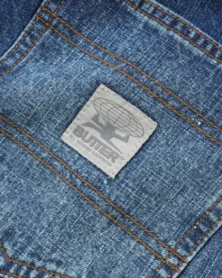 Wide Cut Denim Jeans, Dark Blue Slub
