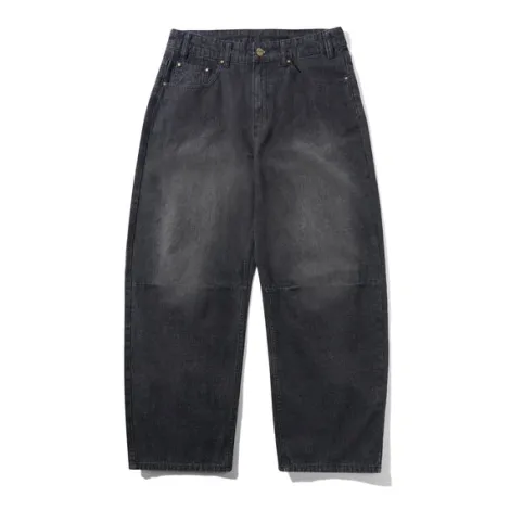 Wide Cut Denim Jeans, Streaky Black Wash