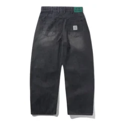 Wide Cut Denim Jeans, Streaky Black Wash