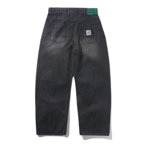Wide Cut Denim Jeans, Streaky Black Wash