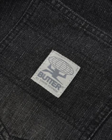 Wide Cut Denim Jeans, Streaky Black Wash